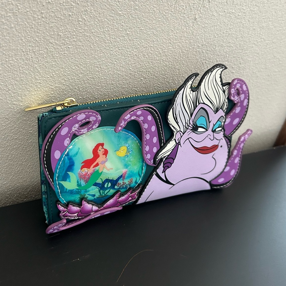 Loungefly Disney Villians Scene Ursula Crystal Ball and Ariel Flap Wallet - Picture 3 of 8